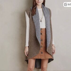 Moth Anthropologie shawled avalee long Brown grey wool vest size XS/S